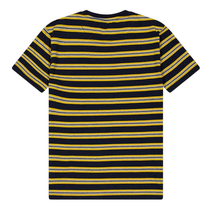 Yellow-Black - Back - Farah Childrens-Kids Tobago Striped Logo Regular T-Shirt