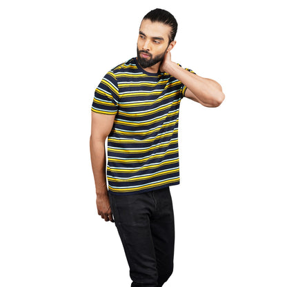 Yellow-Black - Side - Farah Childrens-Kids Tobago Striped Logo Regular T-Shirt