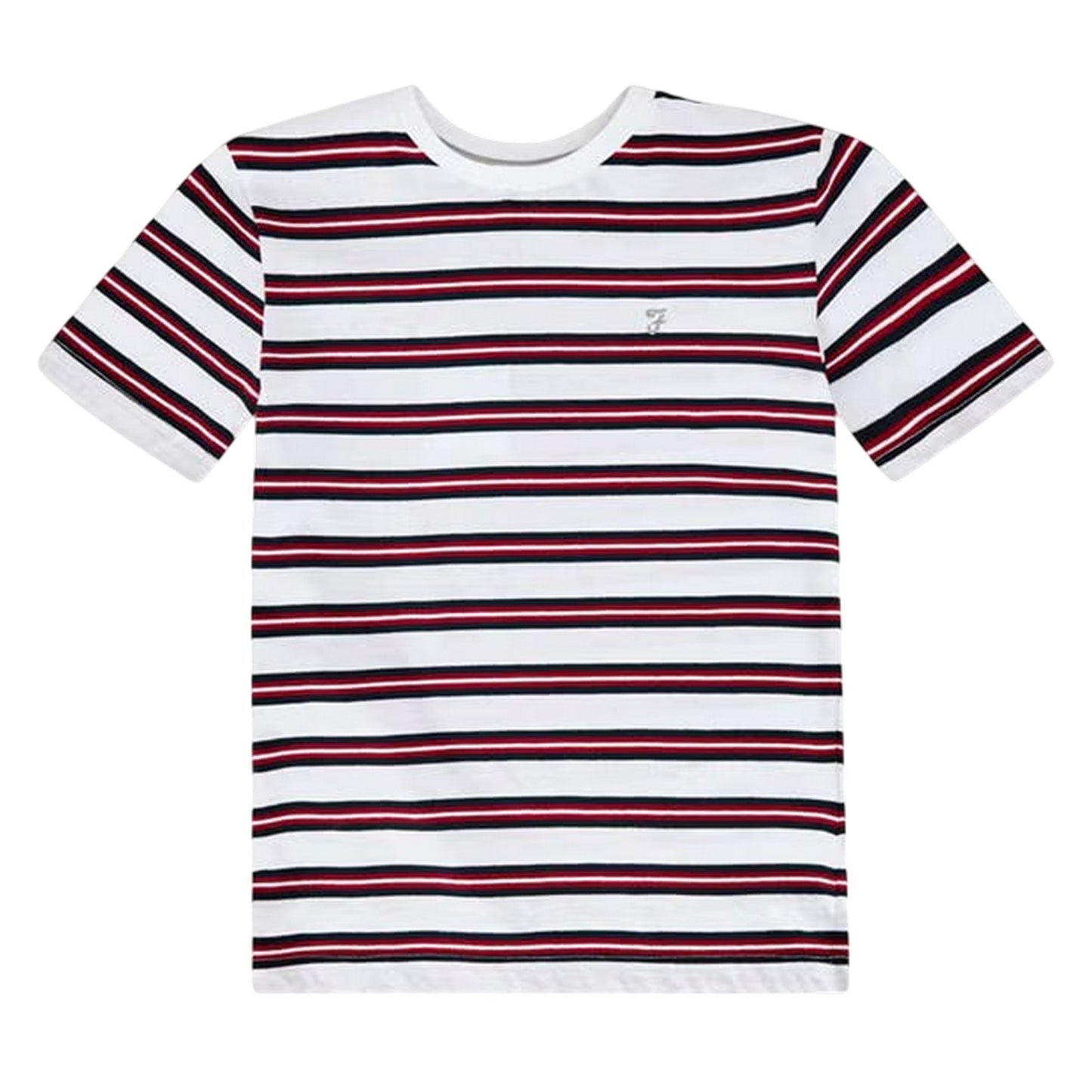 White-Pink - Front - Farah Childrens-Kids Tobago Striped Logo Regular T-Shirt