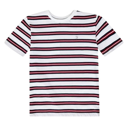 White-Pink - Front - Farah Childrens-Kids Tobago Striped Logo Regular T-Shirt
