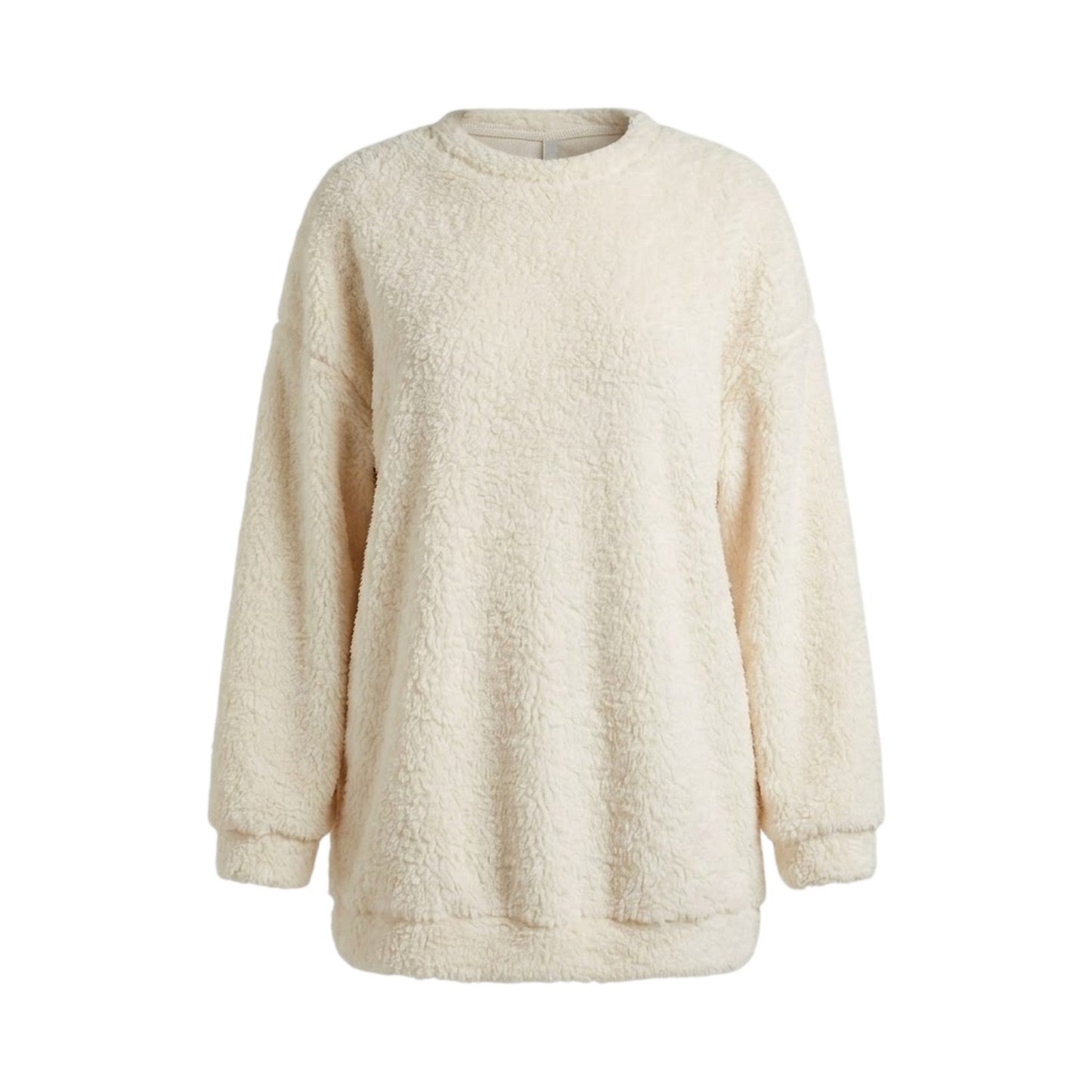 Cream - Front - Missy Empire Womens-Ladies Borg Jumper Dress