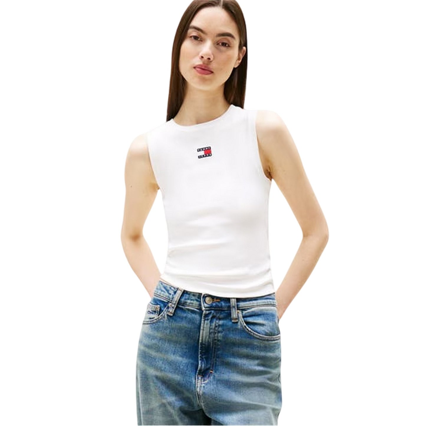 Ecru - Side - Tommy Jeans Womens-Ladies Slim Tank Top