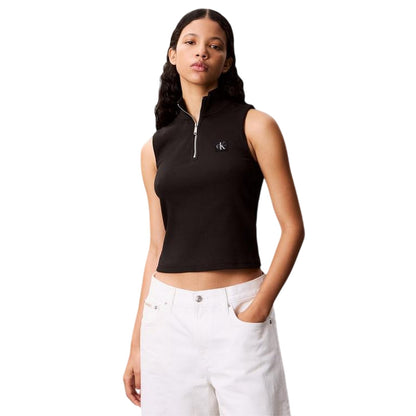 Black - Side - Calvin Klein Womens-Ladies Ribbed Slim Sleeveless Tank Top
