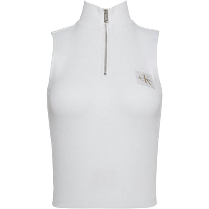 Brilliant White - Front - Calvin Klein Womens-Ladies Ribbed Slim Sleeveless Tank Top