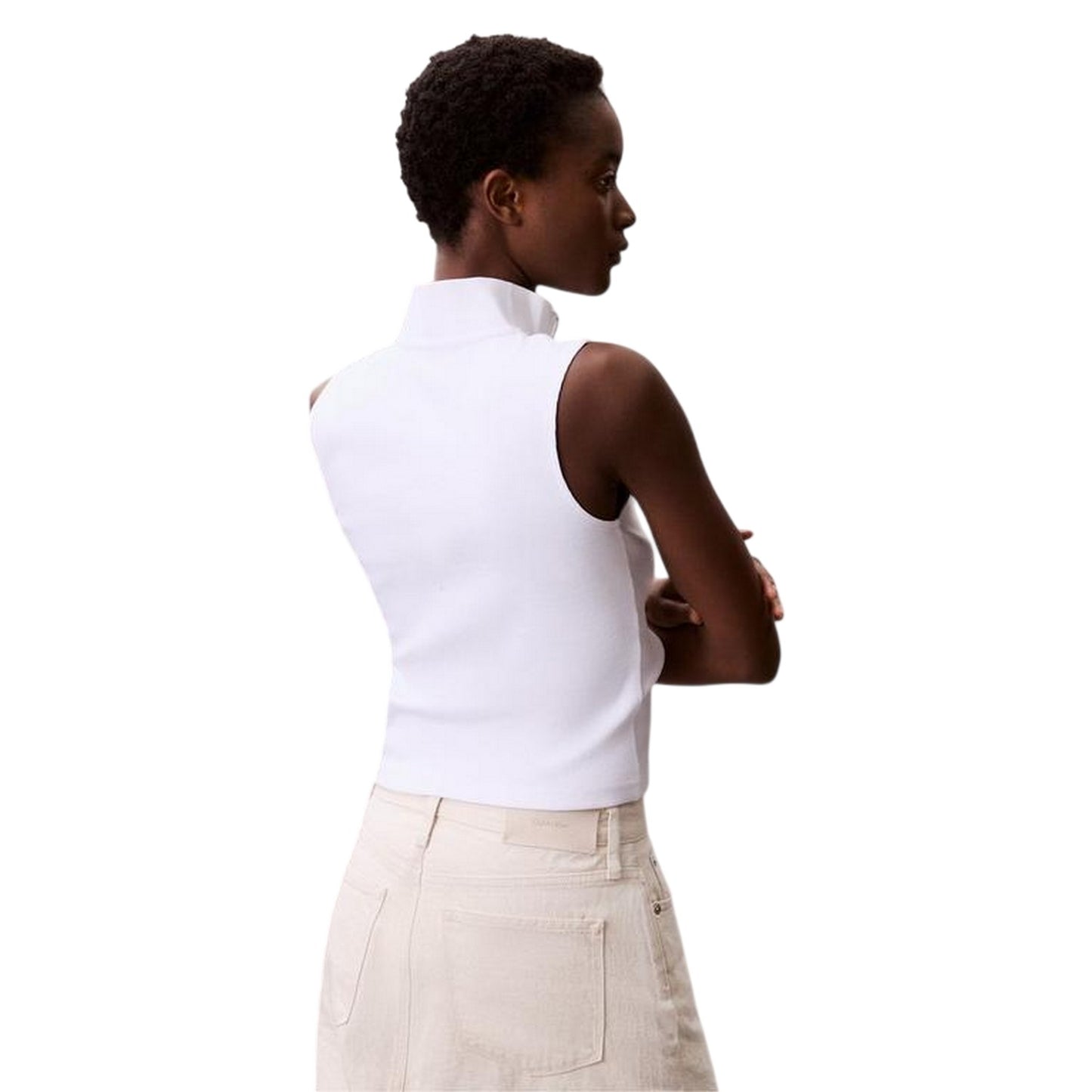 Brilliant White - Back - Calvin Klein Womens-Ladies Ribbed Slim Sleeveless Tank Top