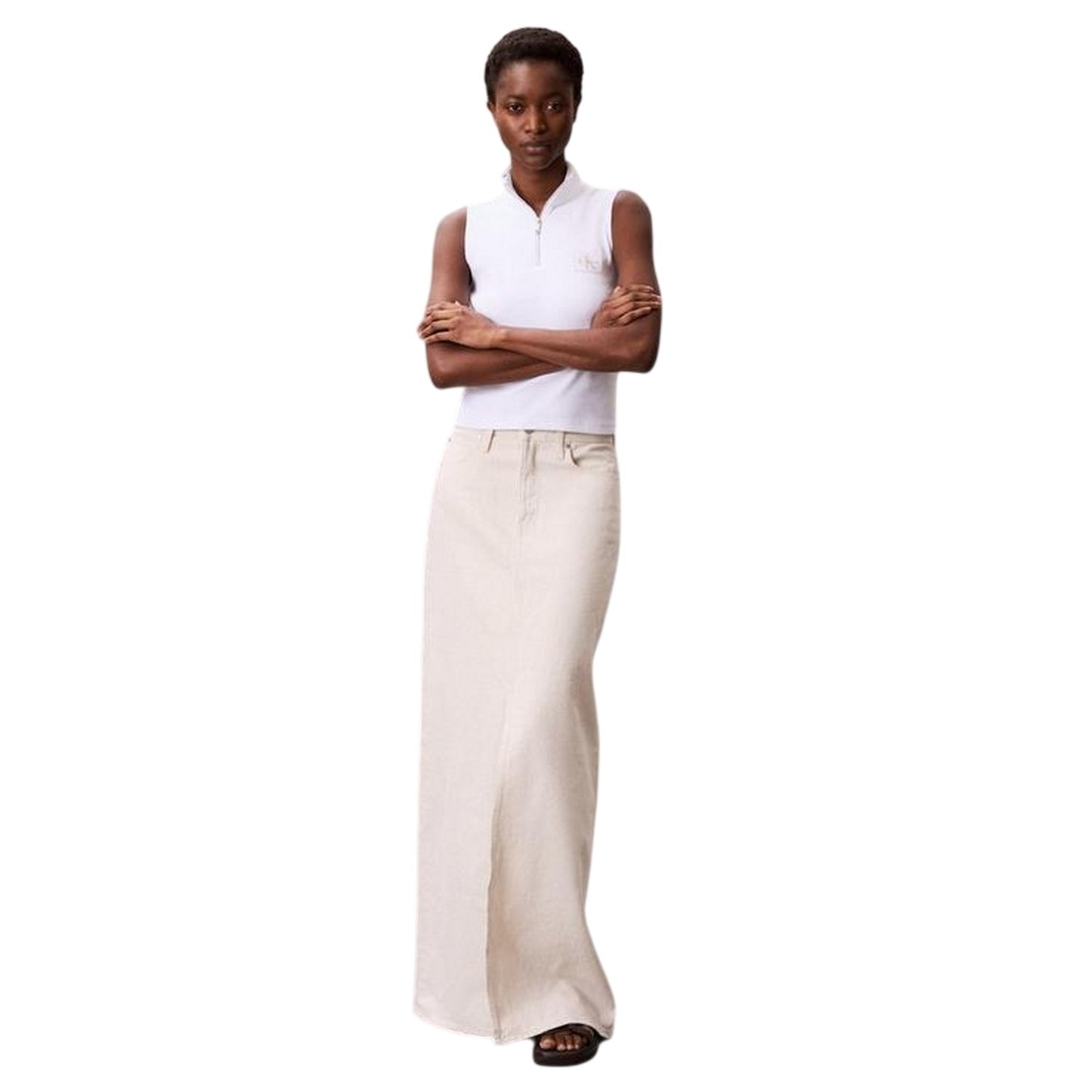Brilliant White - Side - Calvin Klein Womens-Ladies Ribbed Slim Sleeveless Tank Top