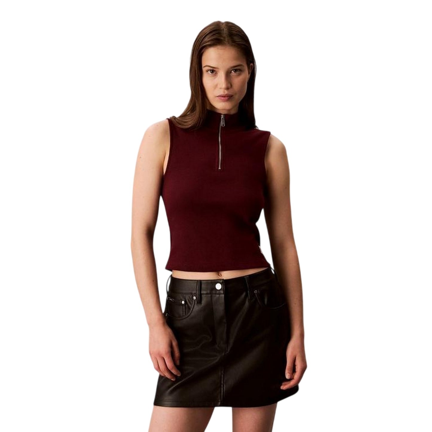 Rouge - Front - Calvin Klein Womens-Ladies Ribbed Slim Sleeveless Tank Top