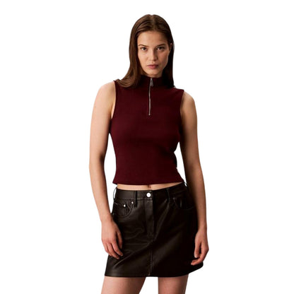 Rouge - Front - Calvin Klein Womens-Ladies Ribbed Slim Sleeveless Tank Top