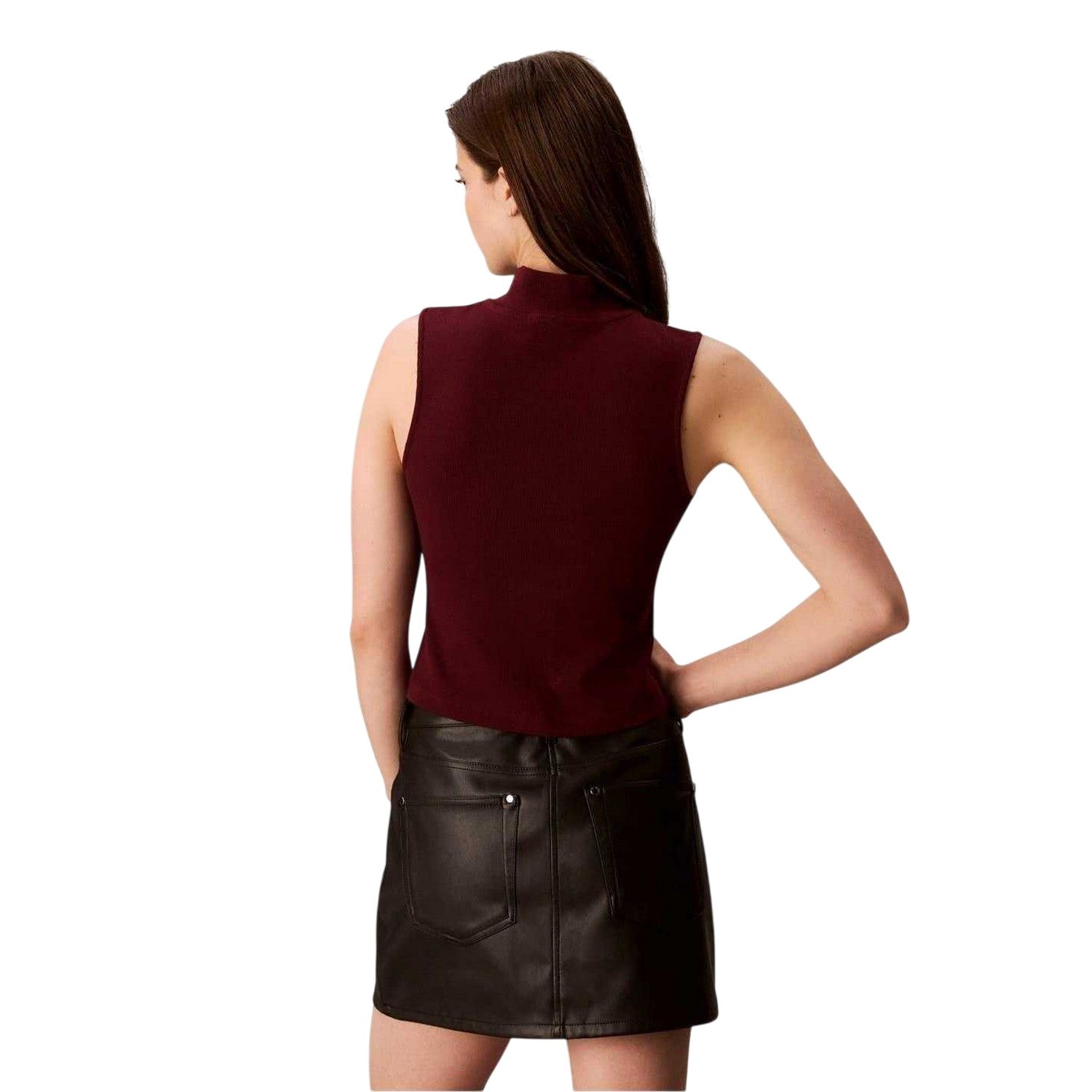 Rouge - Back - Calvin Klein Womens-Ladies Ribbed Slim Sleeveless Tank Top