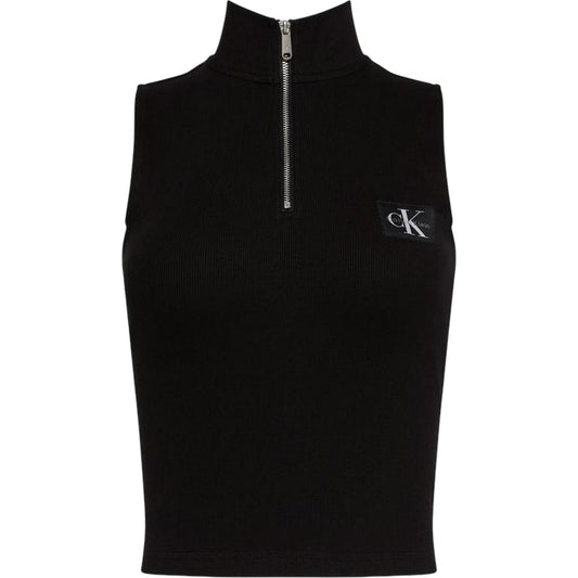 Black - Front - Calvin Klein Womens-Ladies Ribbed Slim Sleeveless Tank Top