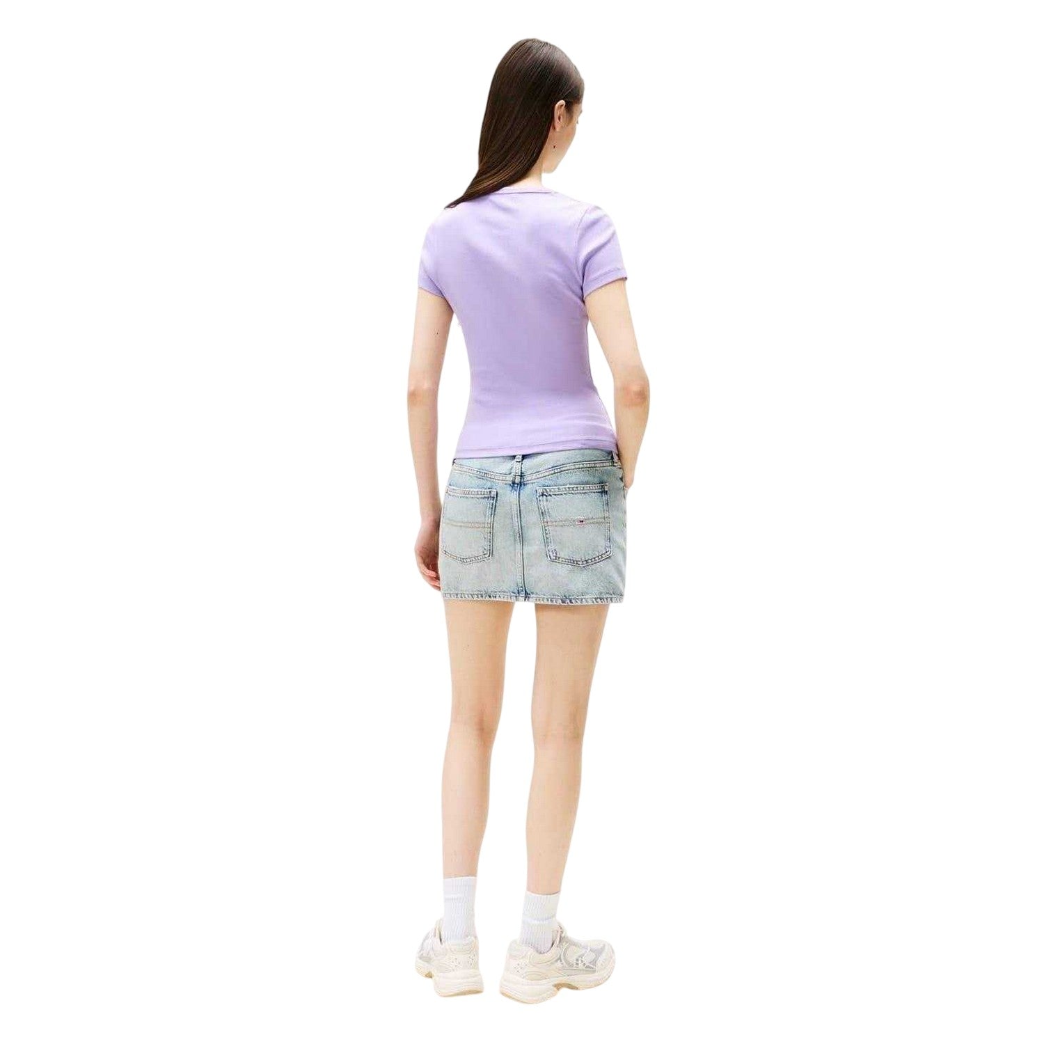 Purple - Back - Tommy Jeans Womens-Ladies Badge Ribbed Regular T-Shirt
