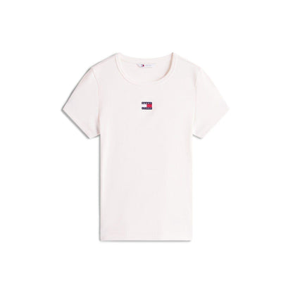 Antique White - Front - Tommy Jeans Womens-Ladies Badge Ribbed Regular T-Shirt