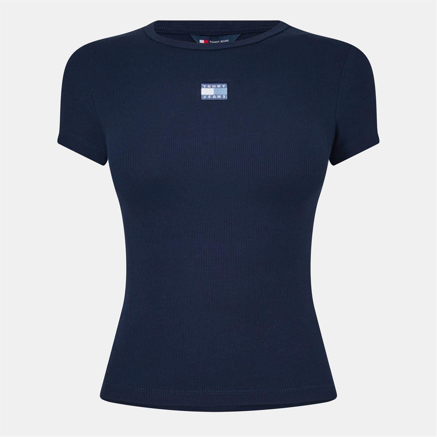 Night Navy - Front - Tommy Jeans Womens-Ladies Badge Ribbed Regular T-Shirt
