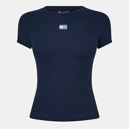 Night Navy - Front - Tommy Jeans Womens-Ladies Badge Ribbed Regular T-Shirt
