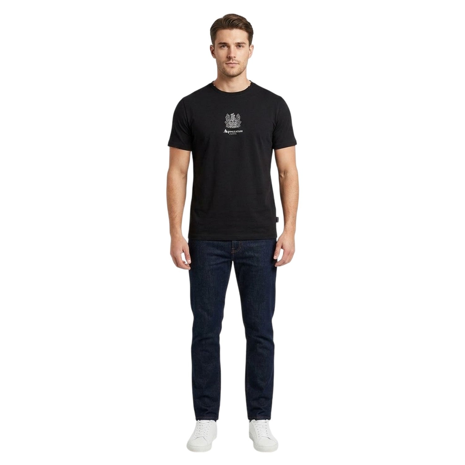 Black - Side - Aquascutum Mens Crew Neck Regular T-Shirt