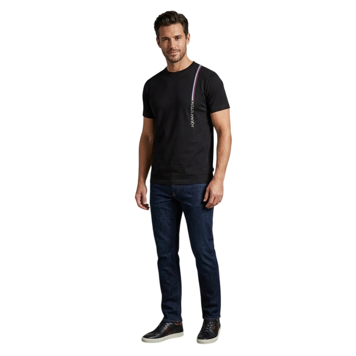 Black - Side - Aquascutum Mens Crew Neck Regular T-Shirt