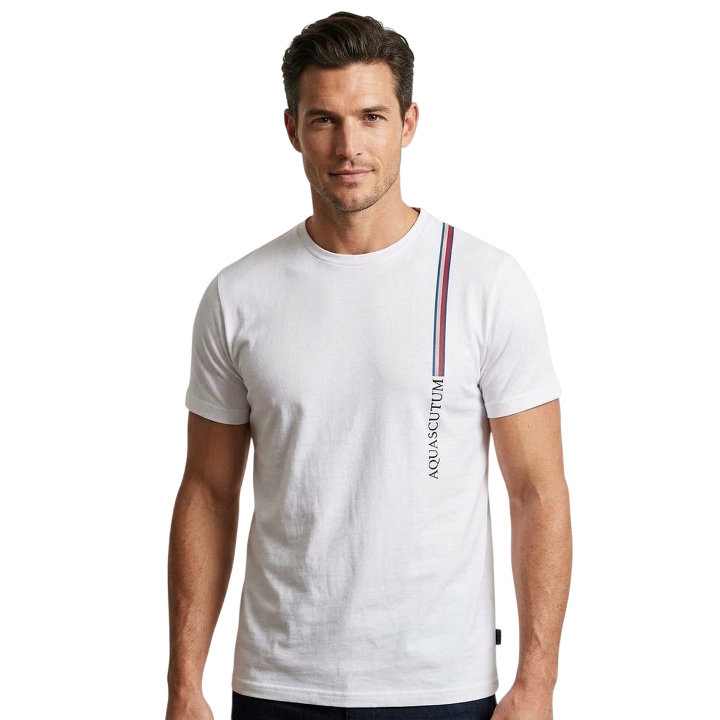 White - Side - Aquascutum Mens Crew Neck Regular T-Shirt