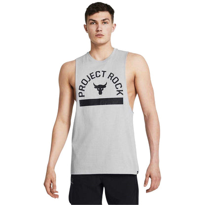Grey - Side - Under Armour Mens Project Rock Graphic Tank Top