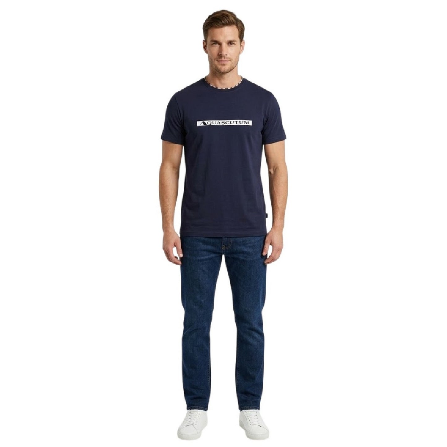 Navy - Side - Aquascutum Mens Lettering T-Shirt