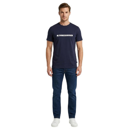 Navy - Side - Aquascutum Mens Lettering T-Shirt