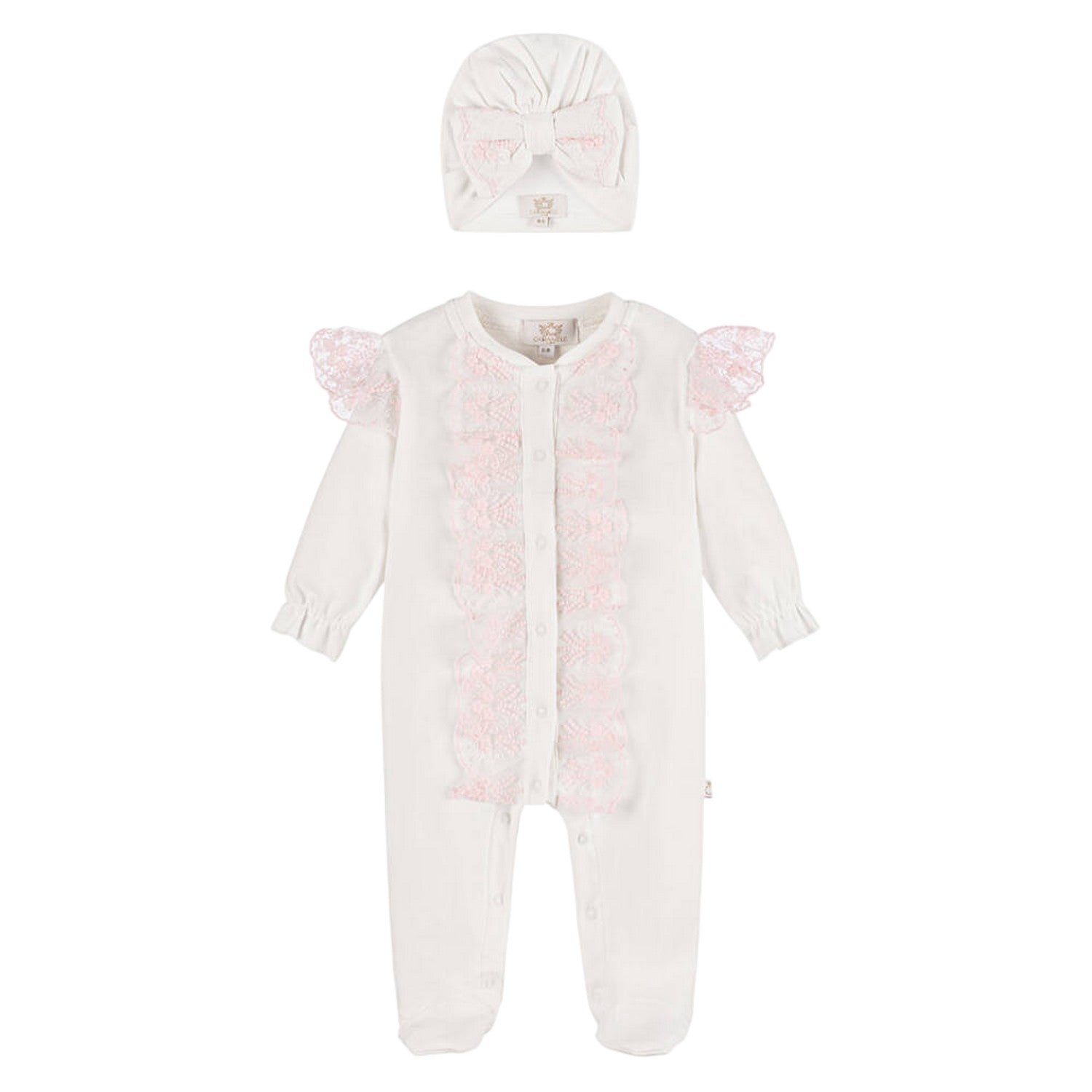White-Pink - Front - Caramelo Kids Baby Frilled Long-Sleeved Babygrow