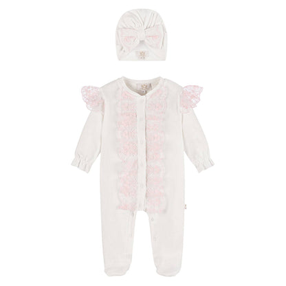 White-Pink - Front - Caramelo Kids Baby Frilled Long-Sleeved Babygrow