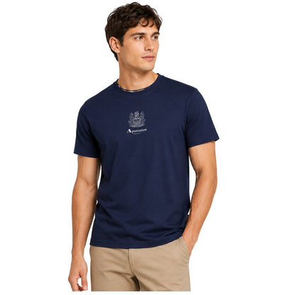 Navy - Side - Aquascutum Mens Logo Crew Neck Regular T-Shirt