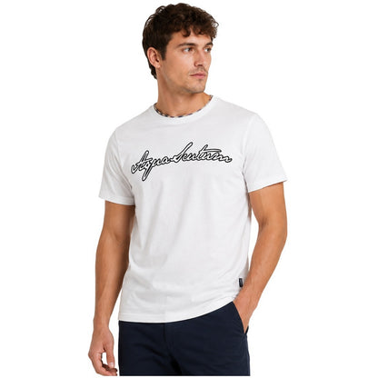 White - Side - Aquascutum Mens Logo Jersey Crew Neck T-Shirt