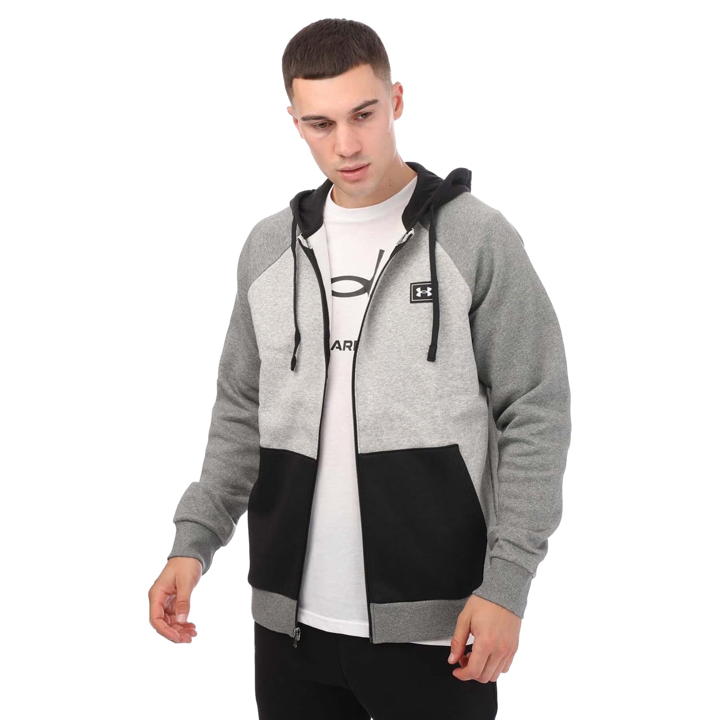 Grey-Black - Side - Under Armour Mens Rival Fleece Jacket