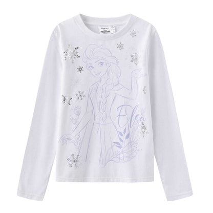 White-Grey-Pink - Back - Frozen Childrens-Kids Elsa Top & Bottom Set