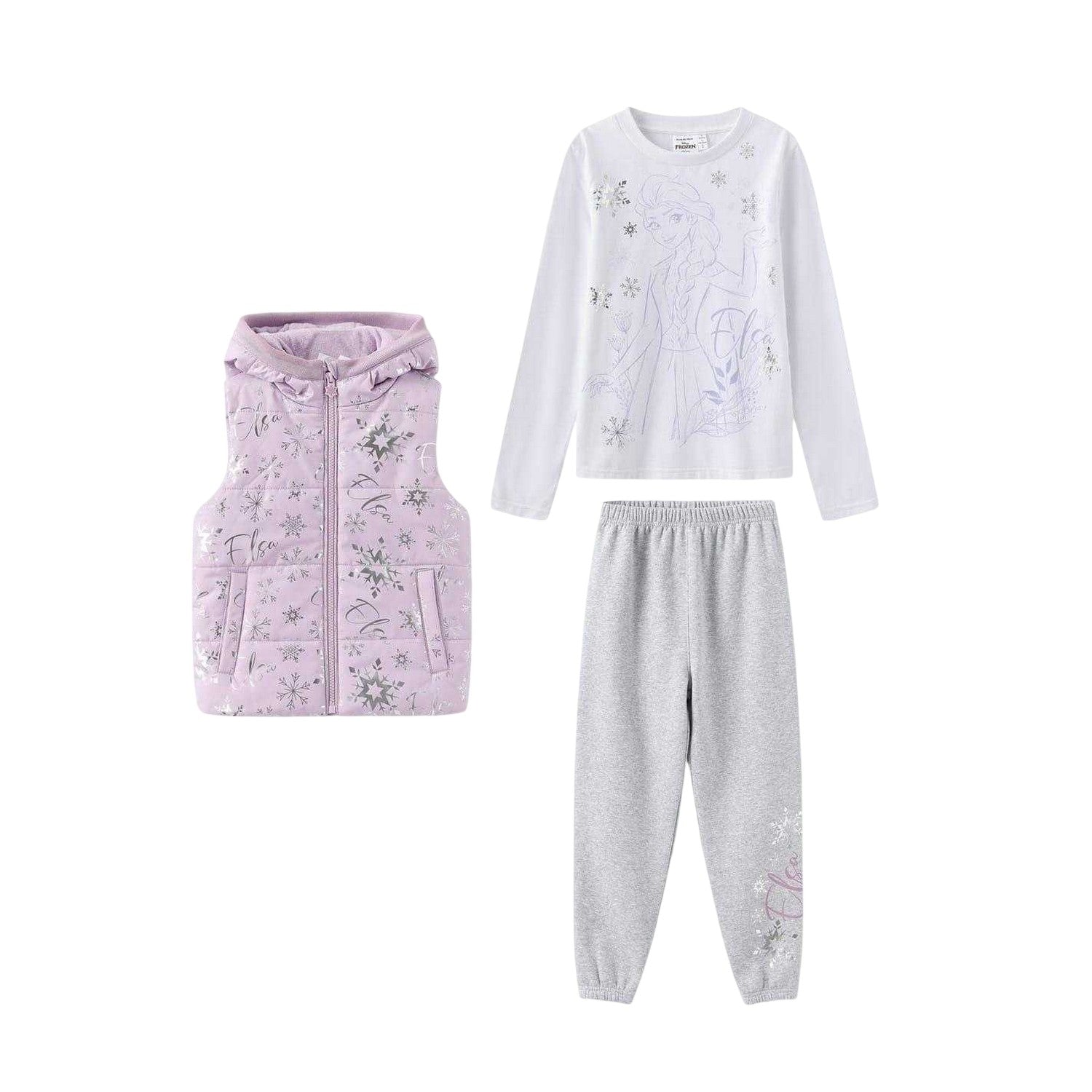 White-Grey-Pink - Front - Frozen Childrens-Kids Elsa Top & Bottom Set