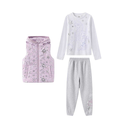 White-Grey-Pink - Front - Frozen Childrens-Kids Elsa Top & Bottom Set
