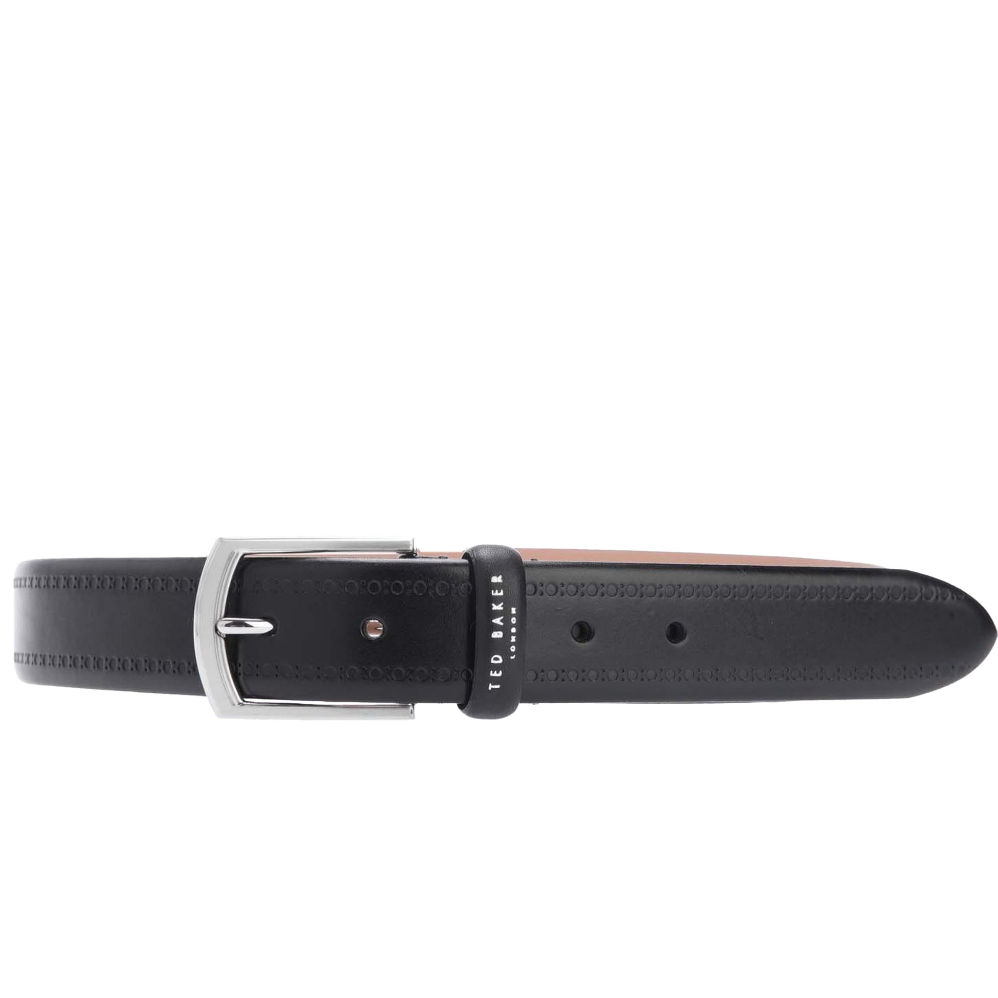 Black - Back - Ted Baker Owill Brogue Detailing Leather Belt