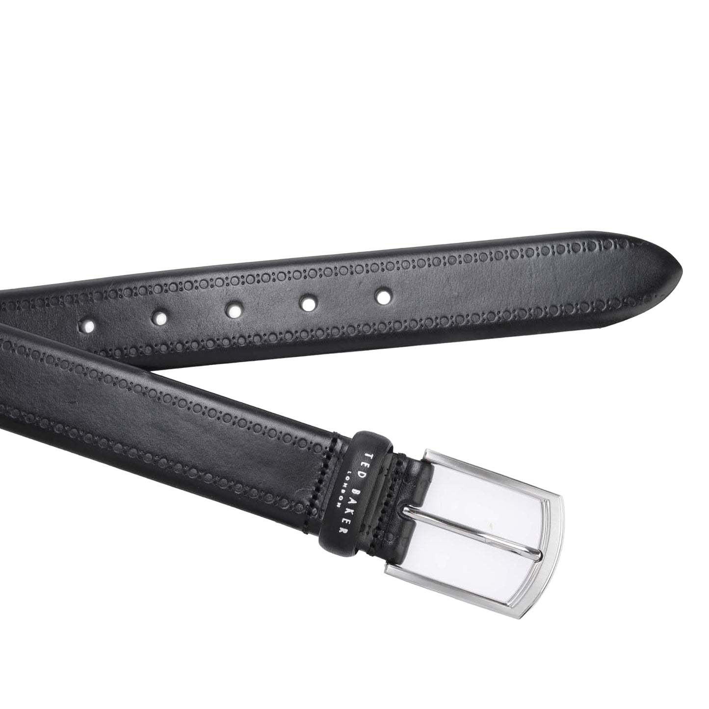 Black - Side - Ted Baker Owill Brogue Detailing Leather Belt