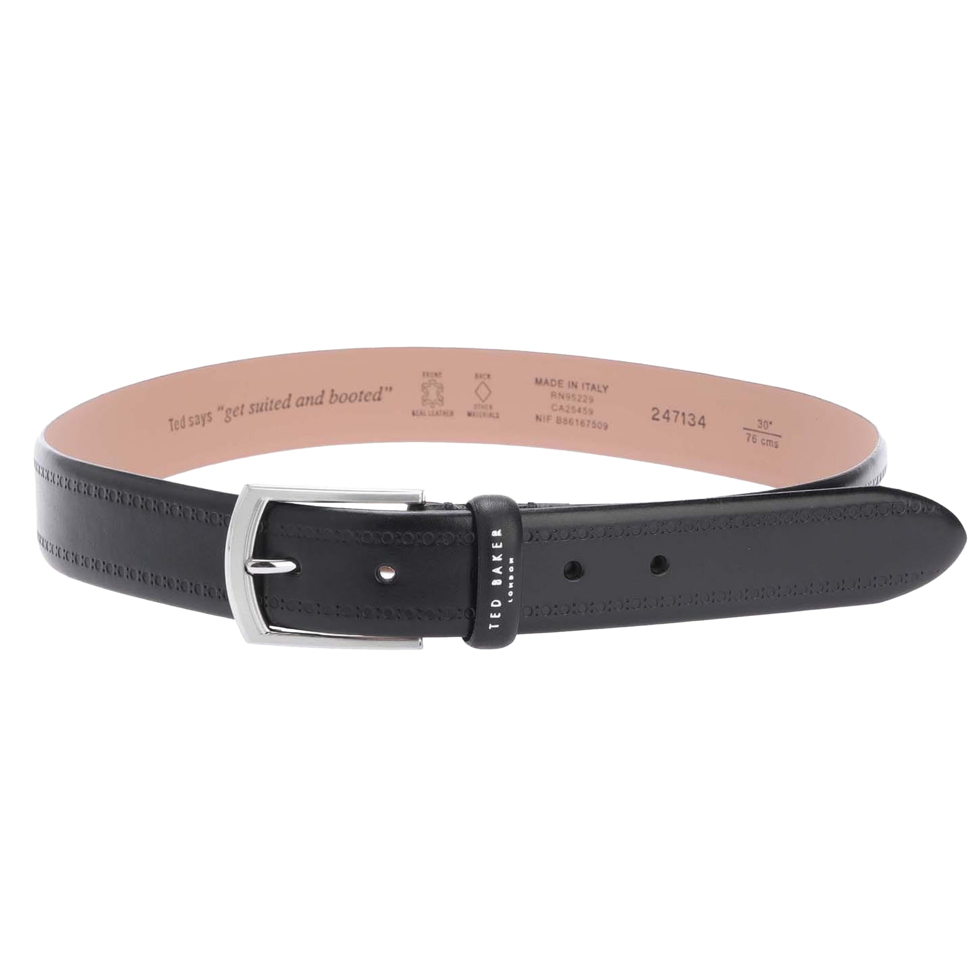 Black - Front - Ted Baker Owill Brogue Detailing Leather Belt