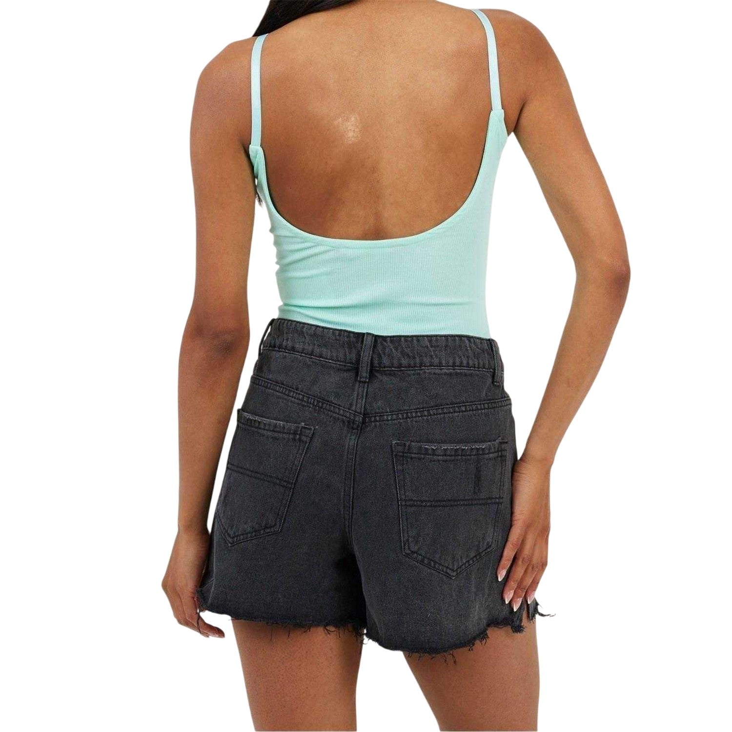 Sea Green - Back - Brave Soul Womens-Ladies Ribbed Fitted Bodysuit
