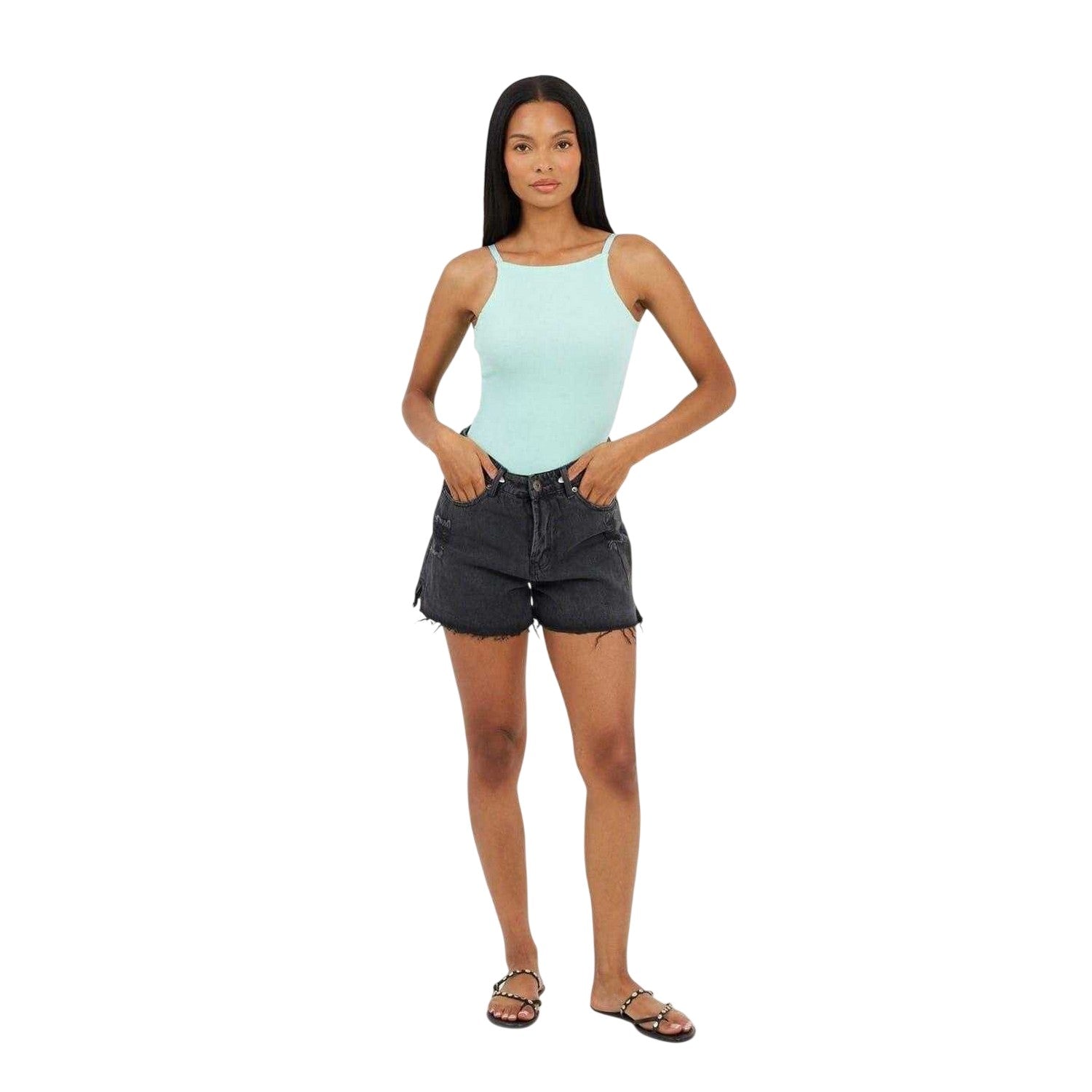Sea Green - Side - Brave Soul Womens-Ladies Ribbed Fitted Bodysuit