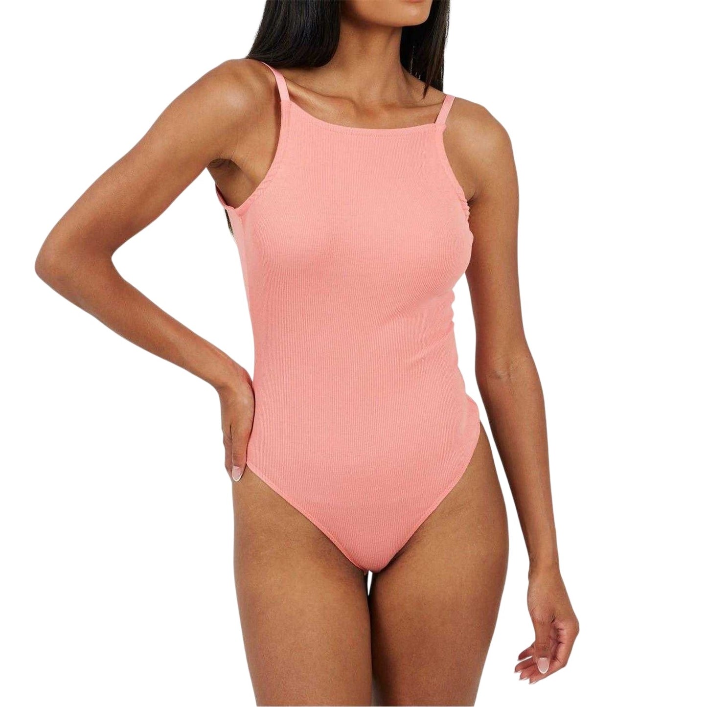 Shell Pink - Front - Brave Soul Womens-Ladies Ribbed Fitted Bodysuit