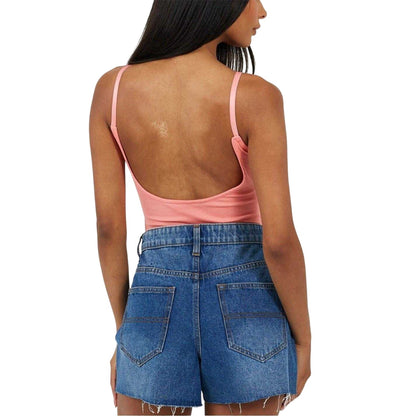 Shell Pink - Back - Brave Soul Womens-Ladies Ribbed Fitted Bodysuit