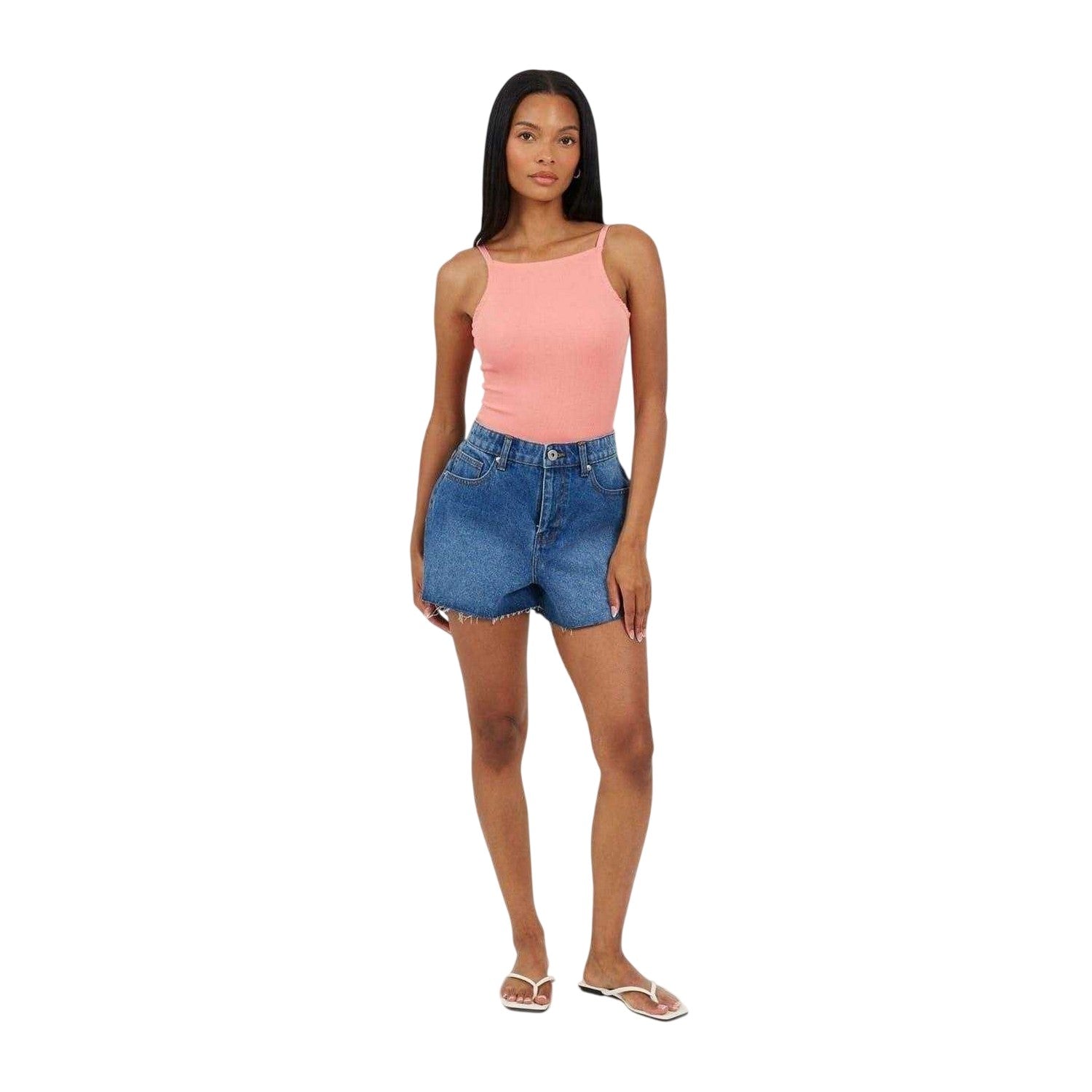 Shell Pink - Side - Brave Soul Womens-Ladies Ribbed Fitted Bodysuit