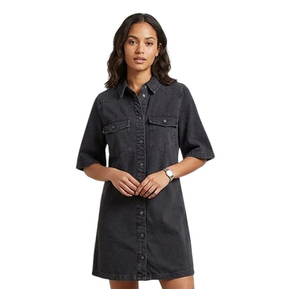 Black - Side - Noisy May Womens-Ladies Denim Shirt Dress