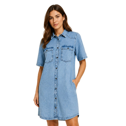 Light Blue - Side - Noisy May Womens-Ladies Denim Shirt Dress