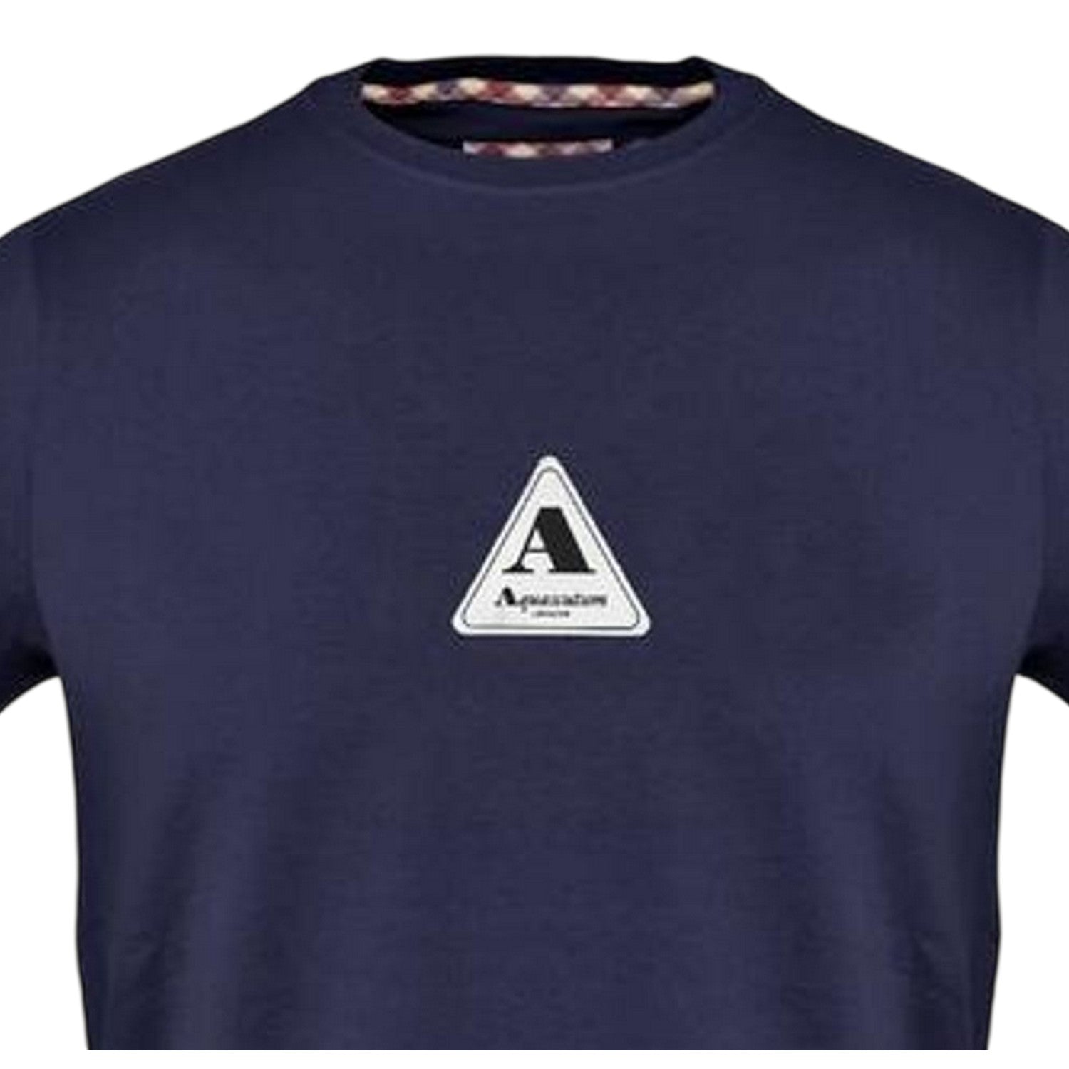 Navy - Side - Aquascutum Mens Logo Jersey Crew Neck T-Shirt