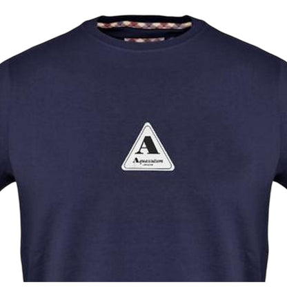 Navy - Side - Aquascutum Mens Logo Jersey Crew Neck T-Shirt