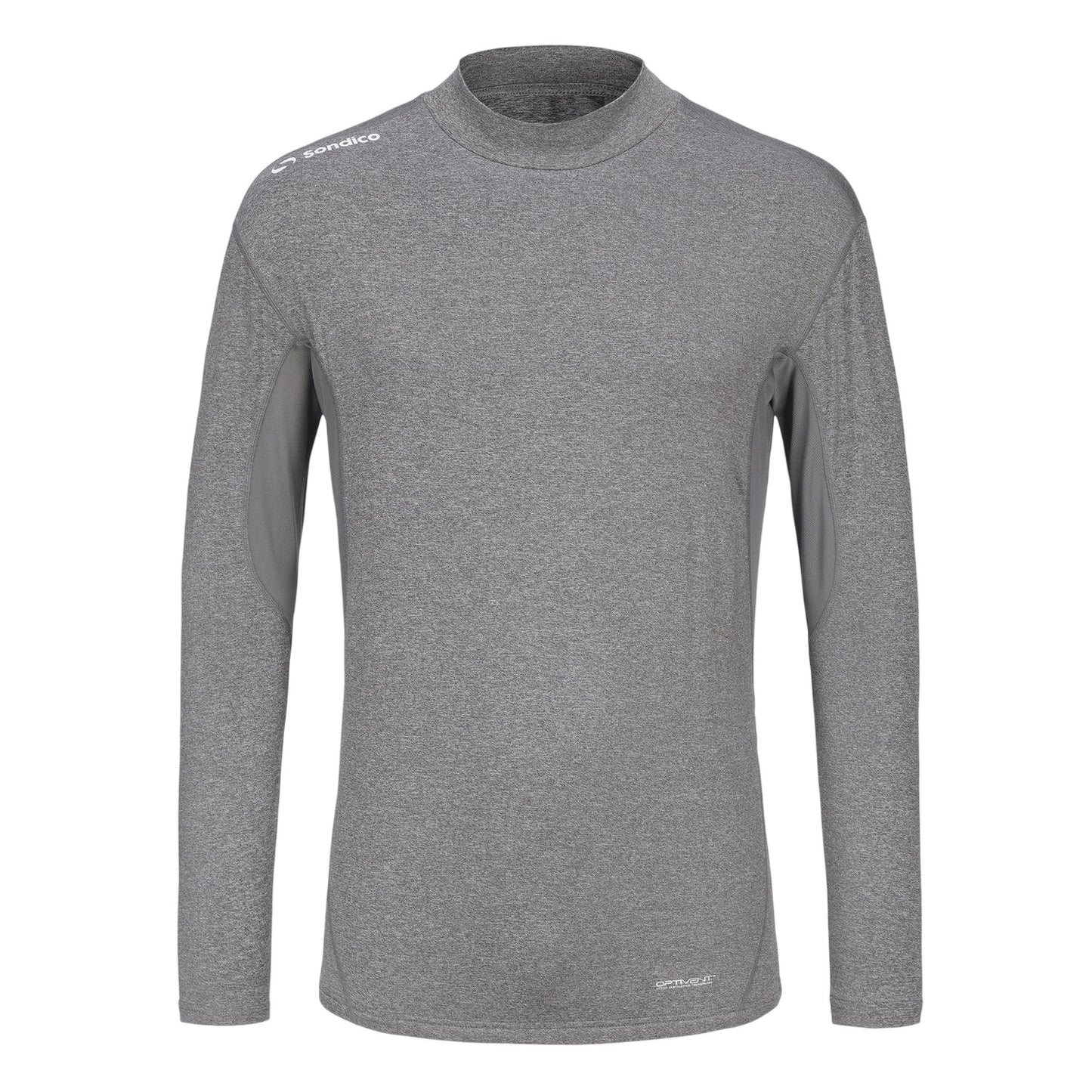 Grey - Front - Sondico Mens Mock Neck Base Layer Top