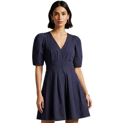 Navy - Side - Ted Baker Womens-Ladies V Neck Puff Sleeve Mini Dress