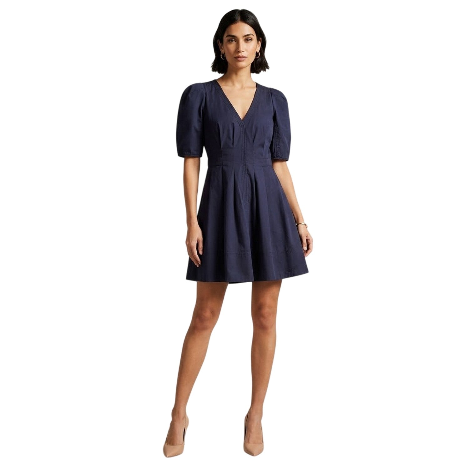 Navy - Lifestyle - Ted Baker Womens-Ladies V Neck Puff Sleeve Mini Dress
