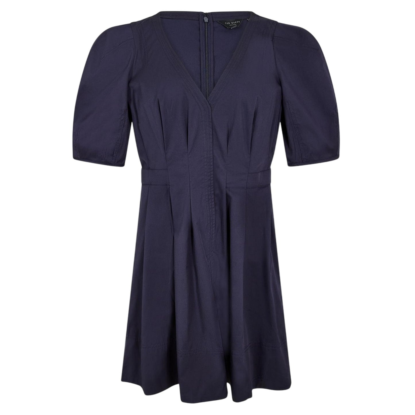Navy - Front - Ted Baker Womens-Ladies V Neck Puff Sleeve Mini Dress