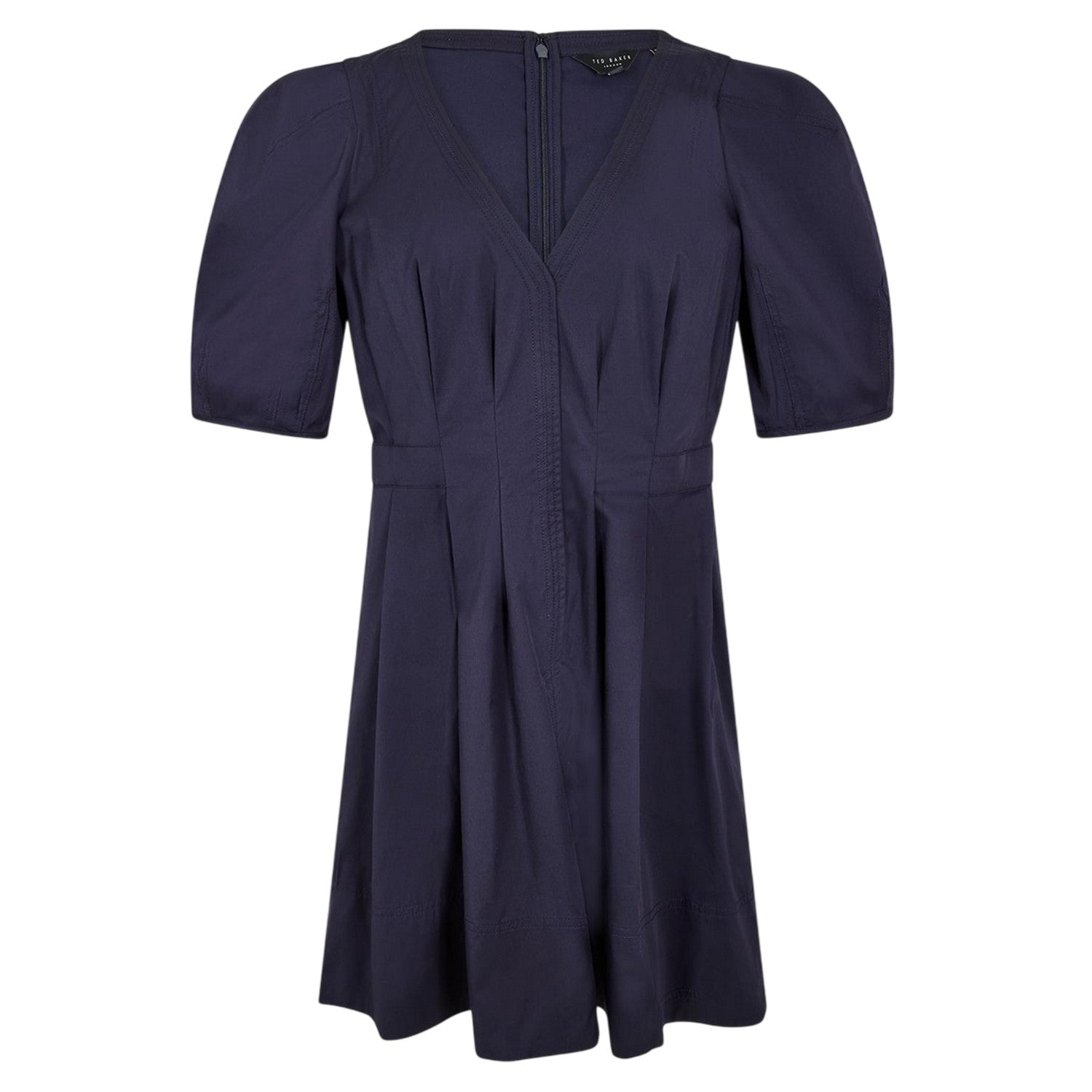 Navy - Front - Ted Baker Womens-Ladies V Neck Puff Sleeve Mini Dress