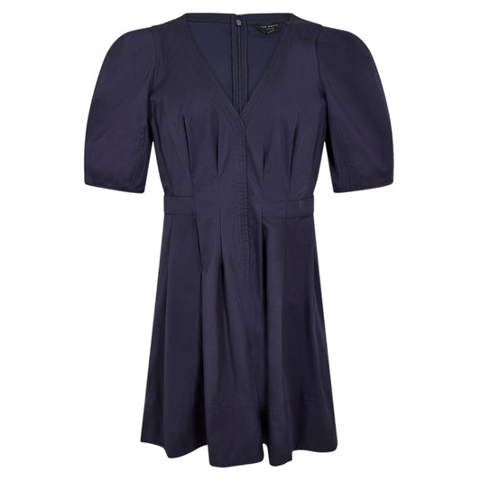 Navy - Front - Ted Baker Womens-Ladies V Neck Puff Sleeve Mini Dress